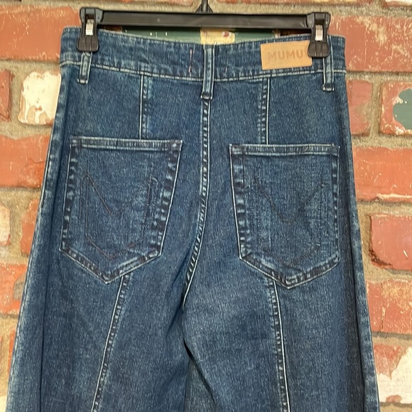 Show Me Your Mumu Slim Retro '70s High Waist Farrah Flare Trouser Downpour New - Picture 6 of 8